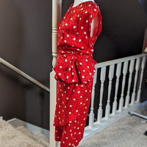 Joan Leslie by Kasper vintage red silk polka dot dress, size 8. - Picture 3 of 10